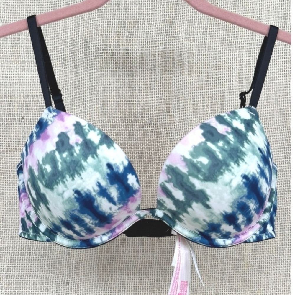 Victoria's Secret PINK Wear Everywhere Super Push Up Bra 34C Tie Dye Multi Color